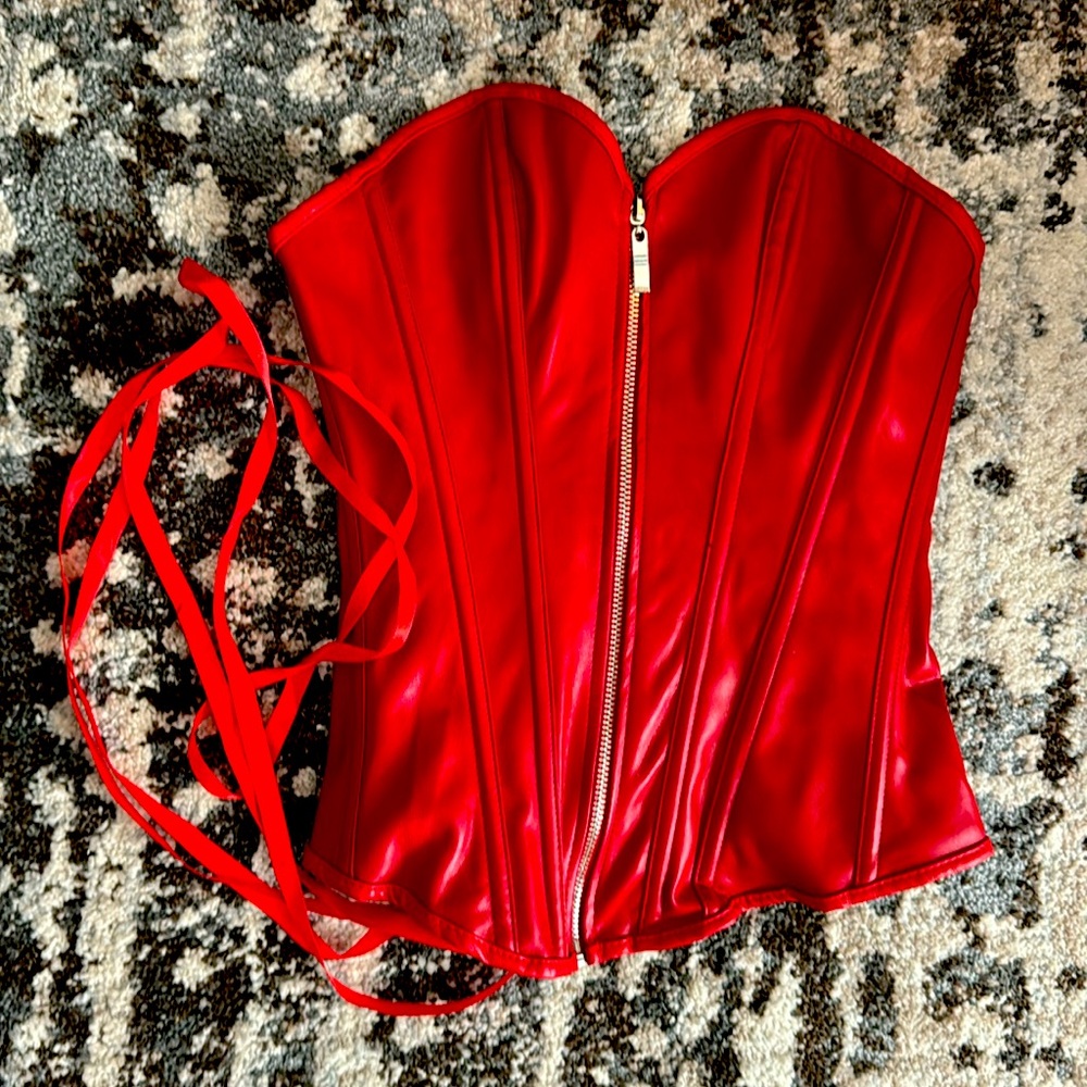 Red faux leather bustier that feels like real leather!